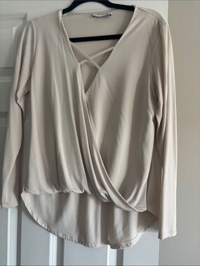 Abbeline Cream Crossover Long-Sleeve Top